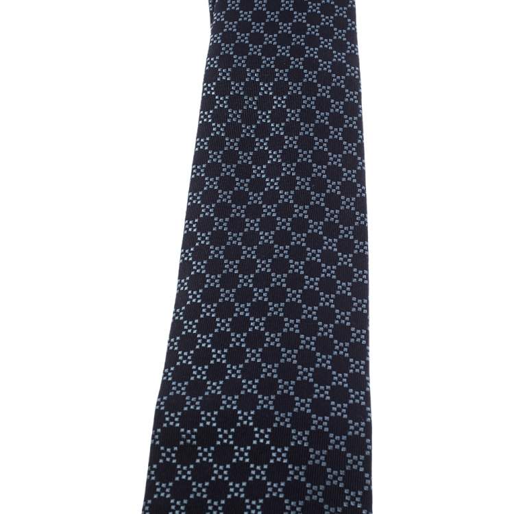 مملوكة مسبقًا Gucci Navy Blue Geometric Patterned Silk Tie 