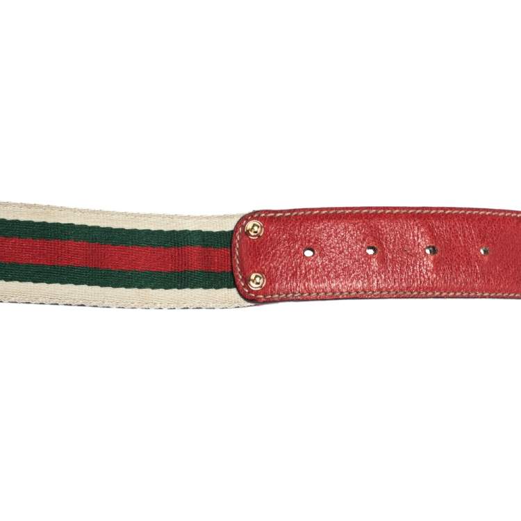 Pre Owned Gucci Red Web Canvas and Leather Interlocking GG Buckle Belt 80CM