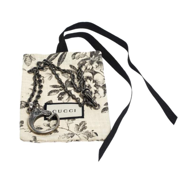 Pre Owned Gucci G Horse Head Motif Silver Pendant Necklace