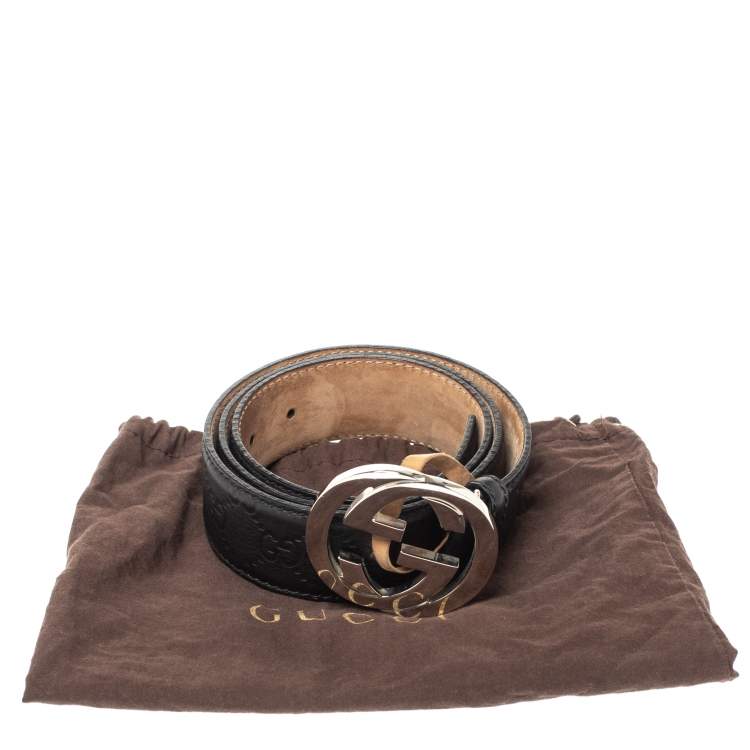 Pre Owned Gucci Black Guccissima Leather Interlocking G Buckle Belt 95CM
