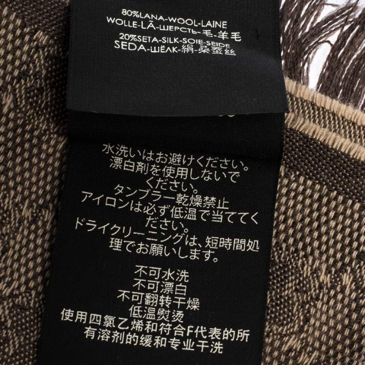 Pre Owned Gucci Brown Web Striped GG Jacquard Knit Wool & Silk Scarf