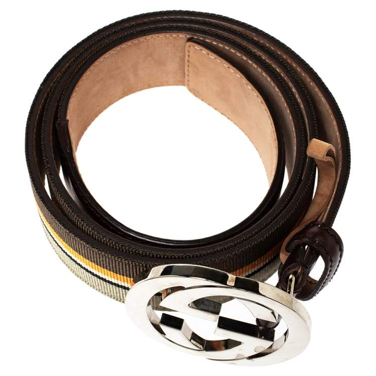 مملوكة مسبقًا Gucci Multicolor Web Canvas Interlocking G Buckle Belt 100CM