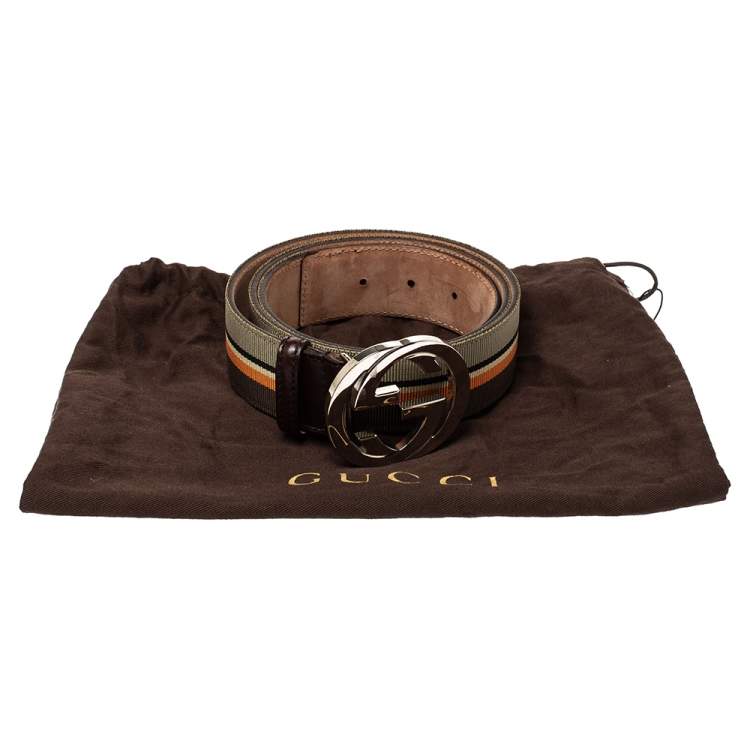 مملوكة مسبقًا Gucci Multicolor Web Canvas Interlocking G Buckle Belt 100CM
