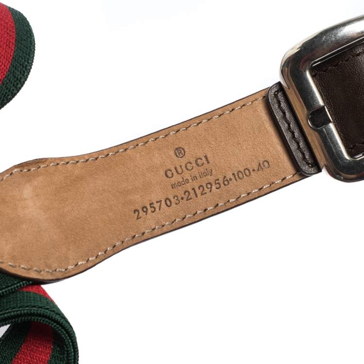 Pre Owned Gucci Tricolor Fabric and Leather Web Belt 100CM