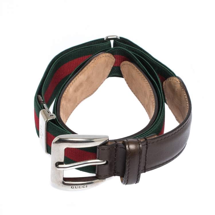 Pre Owned Gucci Tricolor Fabric and Leather Web Belt 100CM
