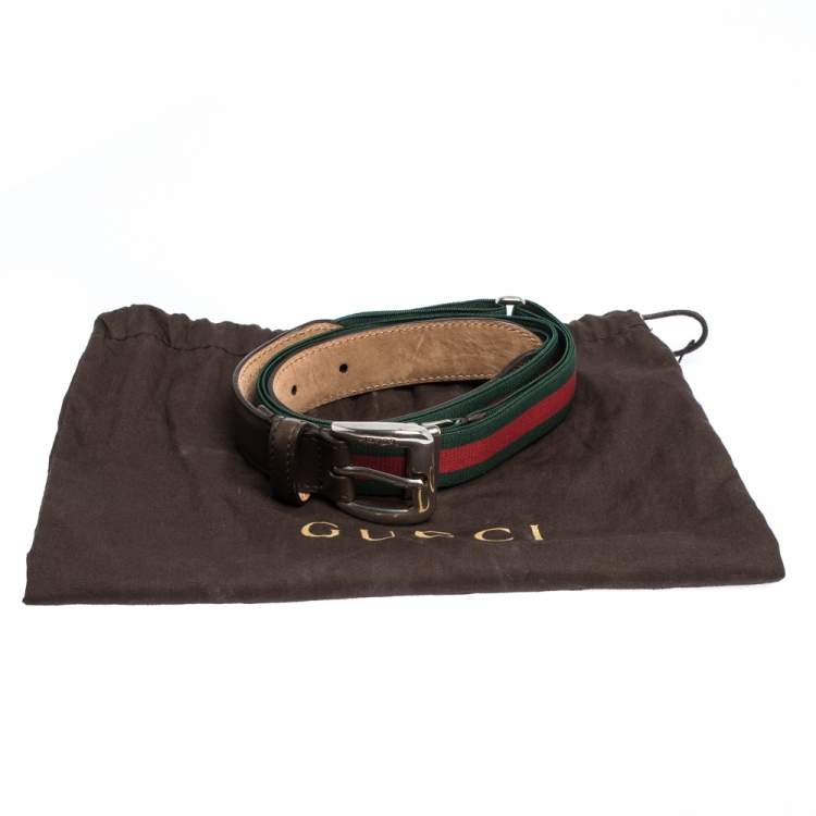 Pre Owned Gucci Tricolor Fabric and Leather Web Belt 100CM