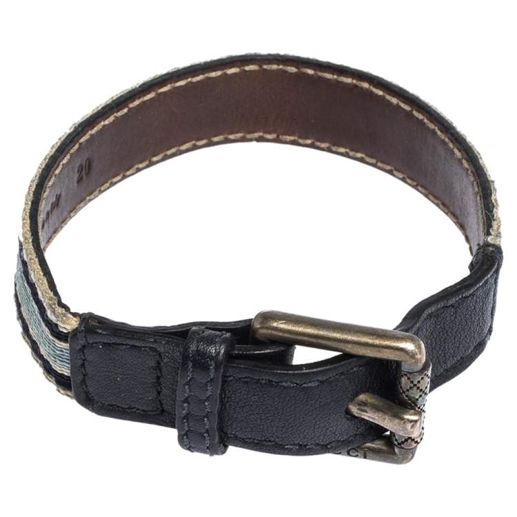 Pre Owned Gucci Multicolor Canvas and Leather Buckle Bracelet