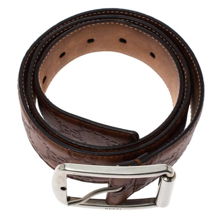 Pre Owned Gucci Brown Guccissima Leather Buckle Belt 90CM