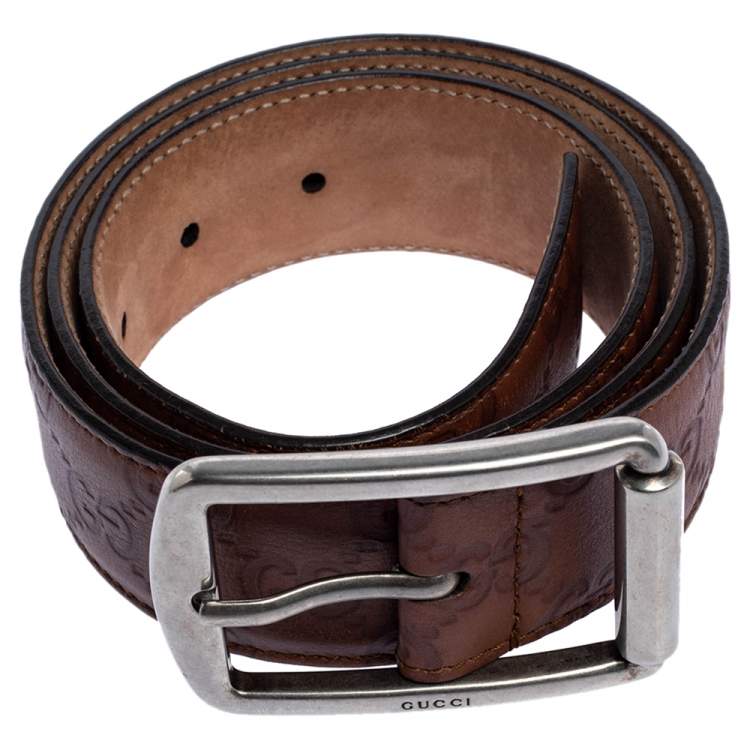 Pre Owned Gucci Brown Guccissima Leather Buckle Belt 85CM