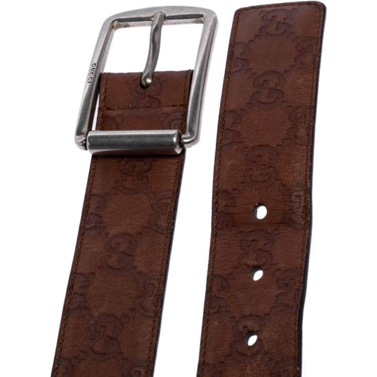 Pre Owned Gucci Brown Guccissima Leather Buckle Belt 85CM