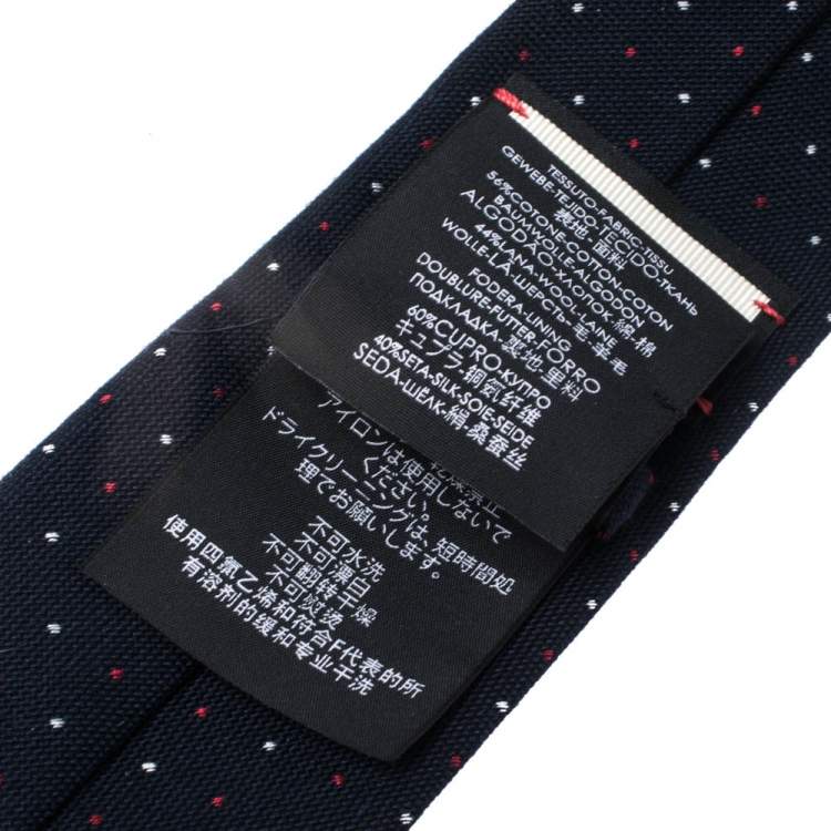 Pre Owned Gucci Navy Blue Swiss Dot Print Cotton Wool Narrow Tie