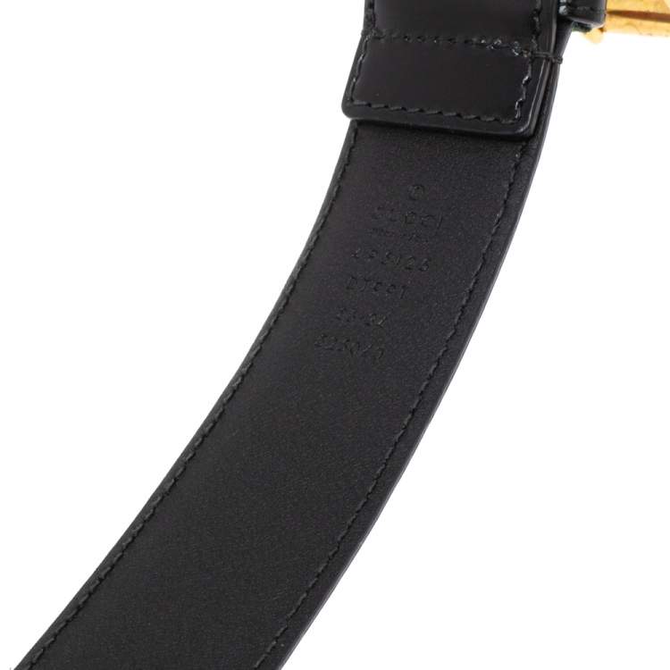 Pre Owned Gucci Black Leather Web Buckle Belt 85CM