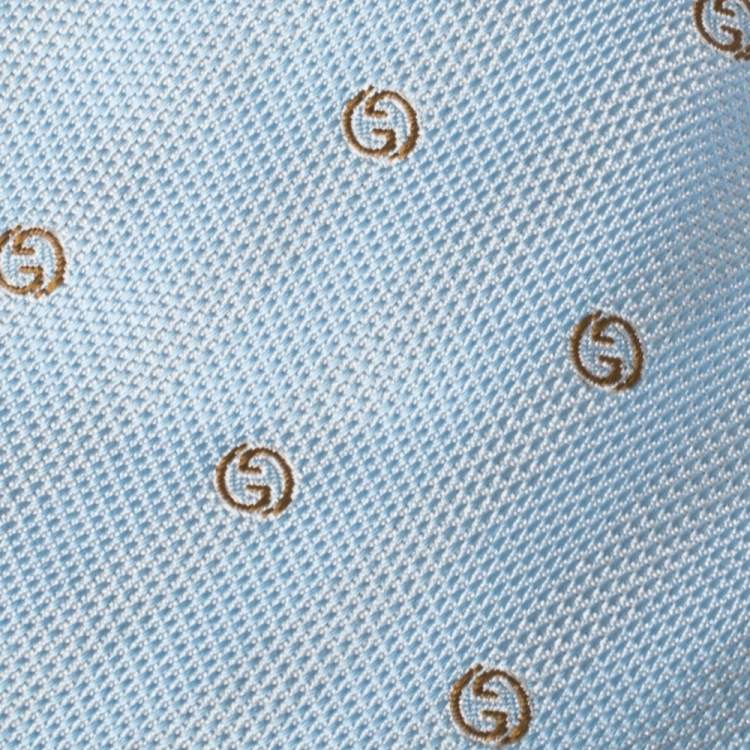 Pre Owned Gucci Pale Blue Monogram Patterned Silk Tie