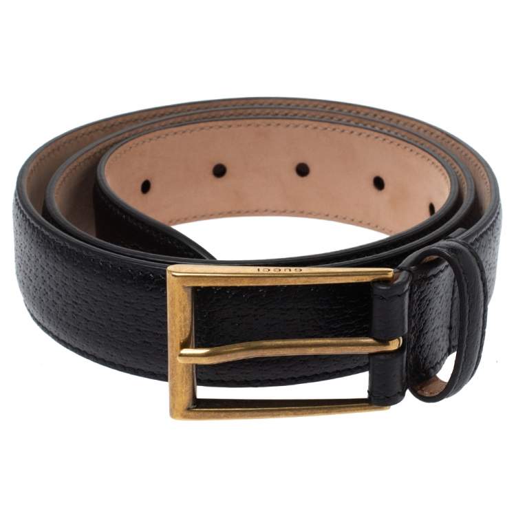 مملوكة مسبقًا Gucci Black Textured Leather Buckle Belt 90 CM
