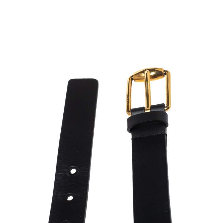 مملوكة مسبقًا Gucci Black Leather Signature Buckle Belt Size 90 CM