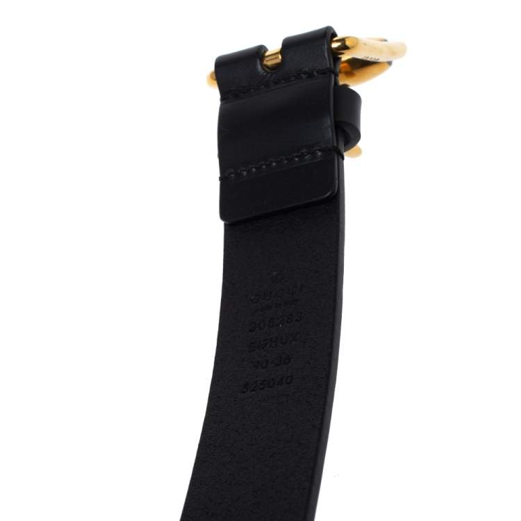 مملوكة مسبقًا Gucci Black Leather Signature Buckle Belt Size 90 CM