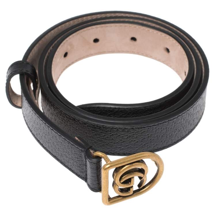 Pre Owned Gucci Black Leather GG Marmont Slim Buckle Belt 80CM