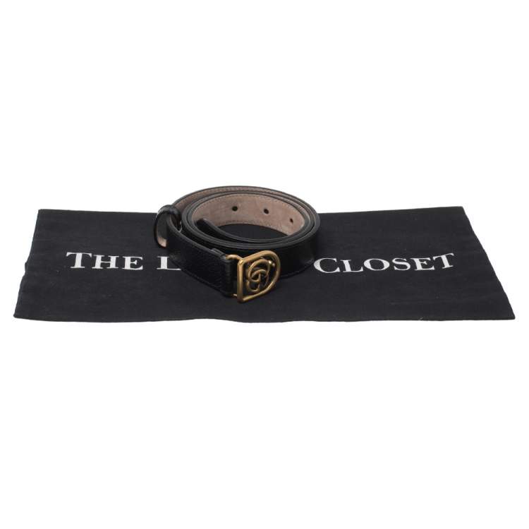 Pre Owned Gucci Black Leather GG Marmont Slim Buckle Belt 80CM