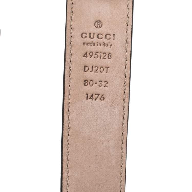 Pre Owned Gucci Black Leather GG Marmont Slim Buckle Belt 80CM