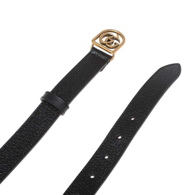 Pre Owned Gucci Black Leather GG Marmont Slim Buckle Belt 80CM