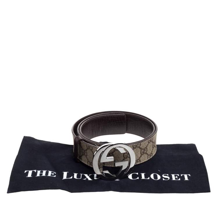 Pre Owned Gucci Beige GG Supreme Canvas Interlocking G Buckle Belt 90CM