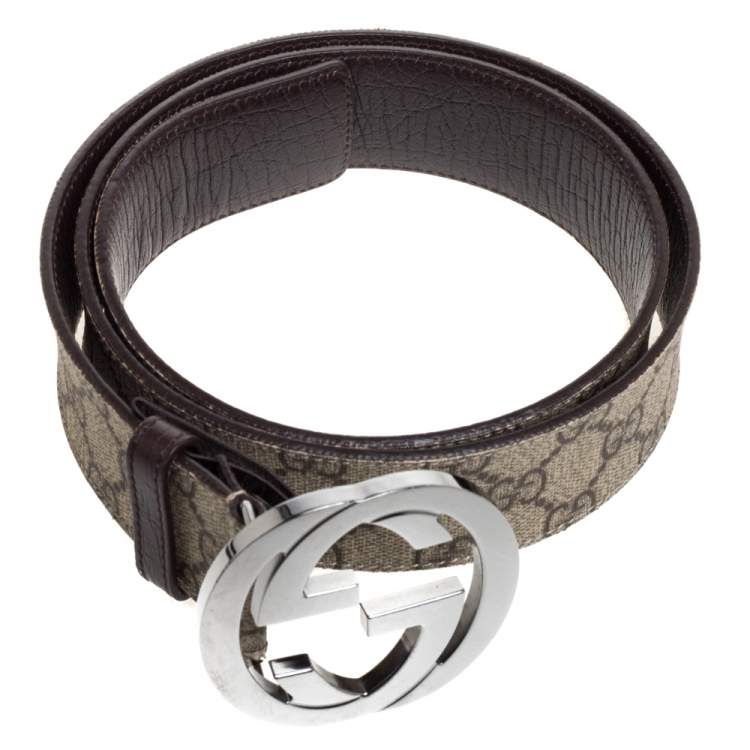 Pre Owned Gucci Beige GG Supreme Canvas Interlocking G Buckle Belt 90CM