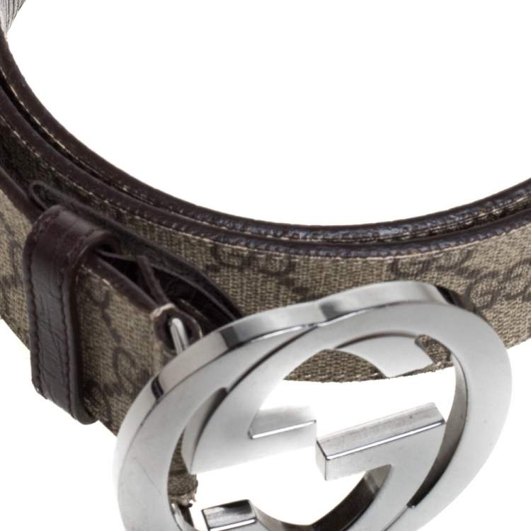 Pre Owned Gucci Beige GG Supreme Canvas Interlocking G Buckle Belt 90CM