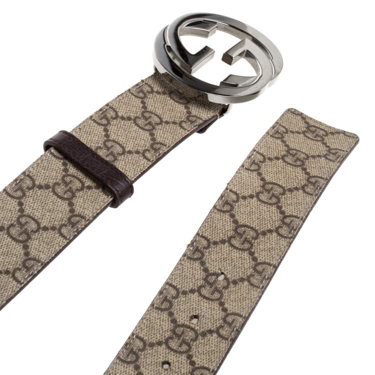 Pre Owned Gucci Beige GG Supreme Canvas Interlocking G Buckle Belt 90CM