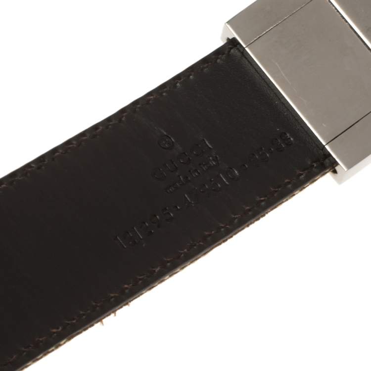 Pre Owned Gucci Beige/Brown GG Canvas and Leather Square Buckle Belt 95CM