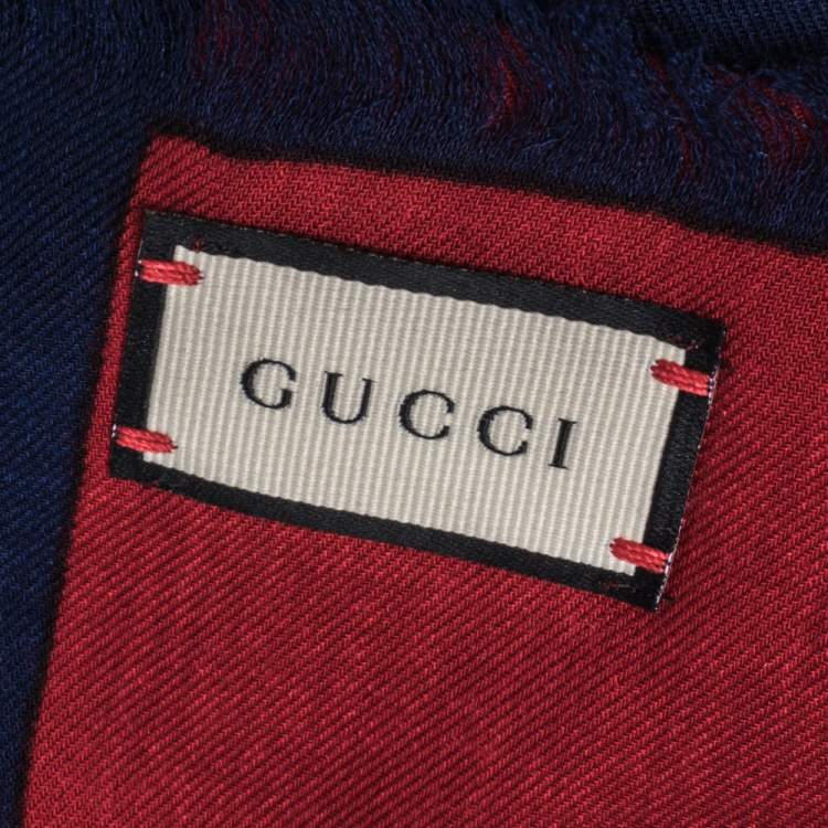 Pre Owned Gucci Cream Silk Modal Guccy Print Web Striped Shawl
