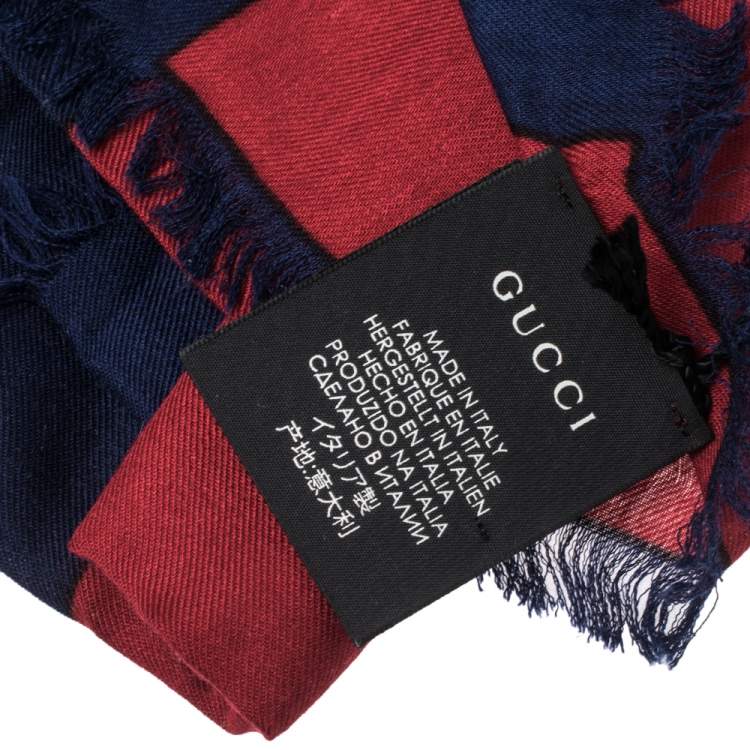 Pre Owned Gucci Cream Silk Modal Guccy Print Web Striped Shawl