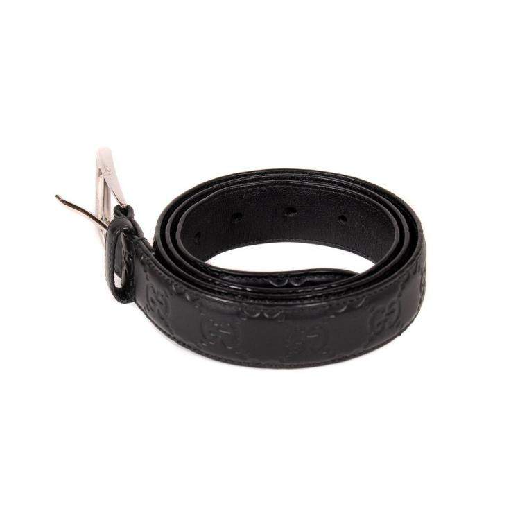 Pre Owned Gucci Black Leather Guccissima Belt Size 95 Cm