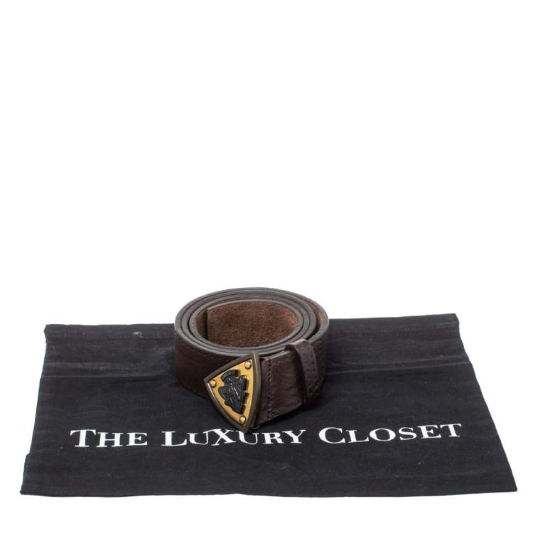 Pre Owned Gucci Dark Brown Leather Hysteria Crest Belt 90 CM