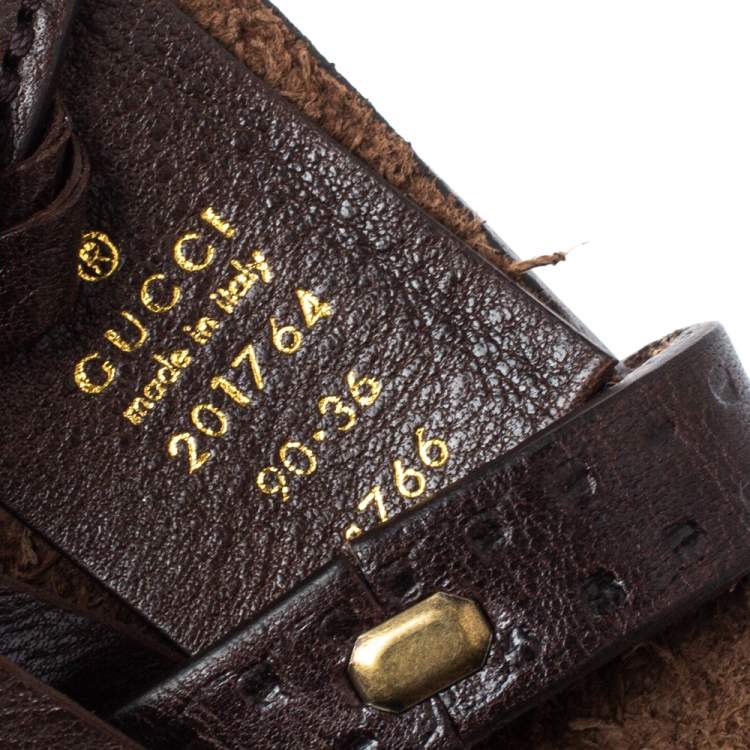 Pre Owned Gucci Dark Brown Leather Hysteria Crest Belt 90 CM