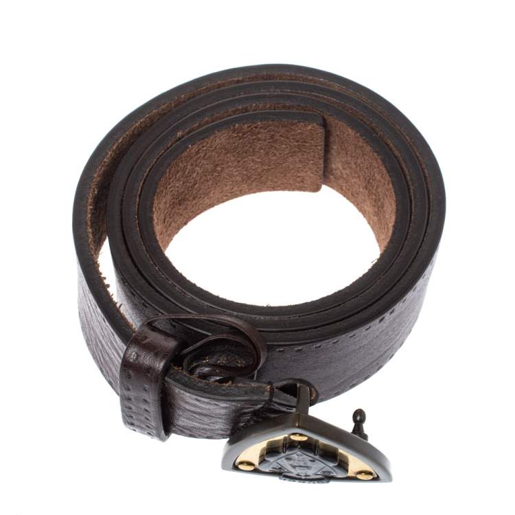 Pre Owned Gucci Dark Brown Leather Hysteria Crest Belt 90 CM