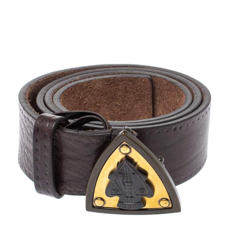 Pre Owned Gucci Dark Brown Leather Hysteria Crest Belt 90 CM