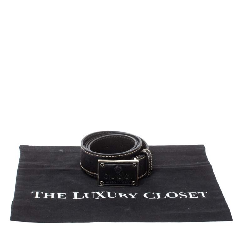 مملوكة مسبقًا Gucci Black Leather Logo Plaque Buckle Belt 100 CM