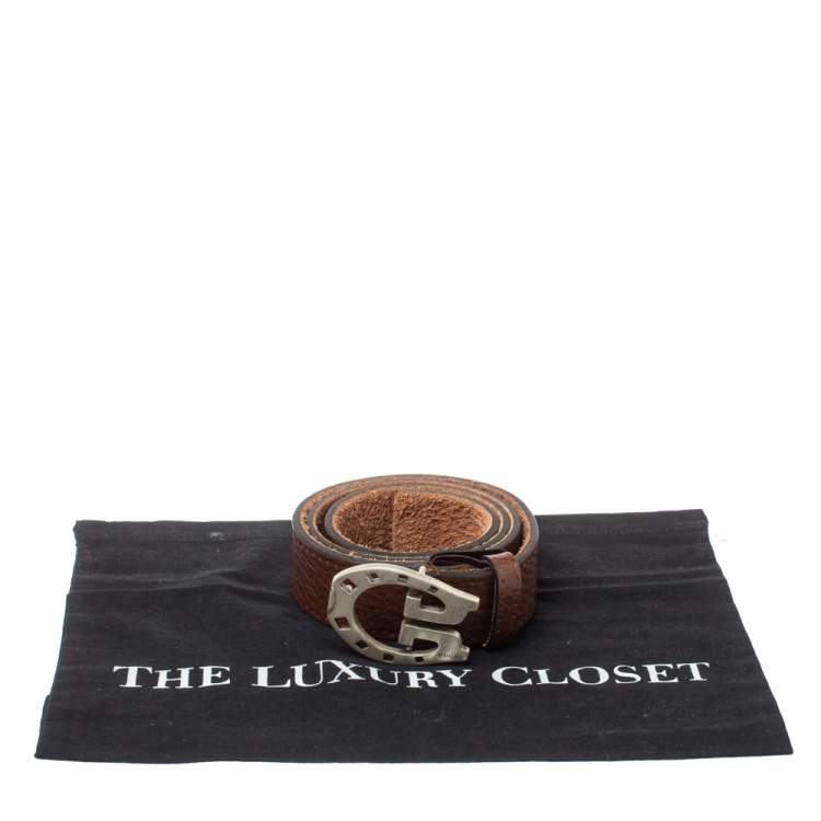 Pre Owned Gucci Brown Leather Horseshoe Buckle Belt 90 CM