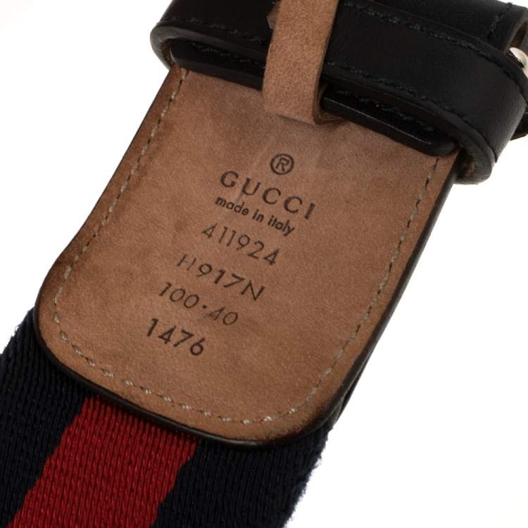 Pre Owned Gucci Blue/Red Web Canvas and Leather Interlocking GG Buckle Belt 100CM