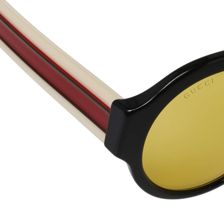Pre Owned Gucci Black & Webstripe / Yellow GG0256S Round Sunglasses 