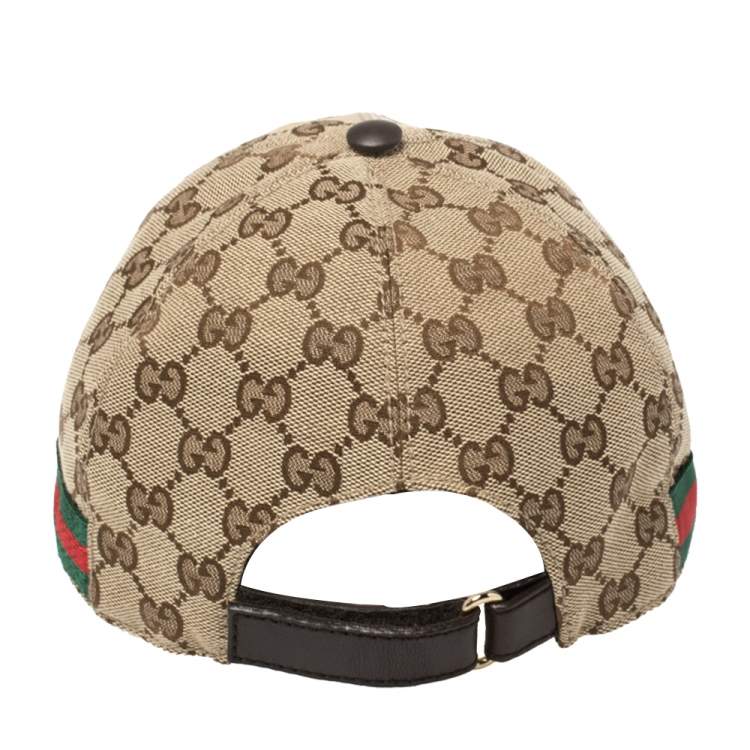 Pre Owned Gucci Beige Logo Monogram Web Stripe Detail Canvas Baseball Cap XL
