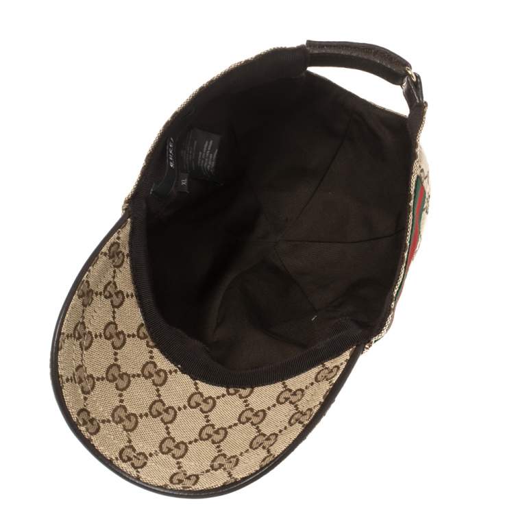 Pre Owned Gucci Beige Logo Monogram Web Stripe Detail Canvas Baseball Cap XL