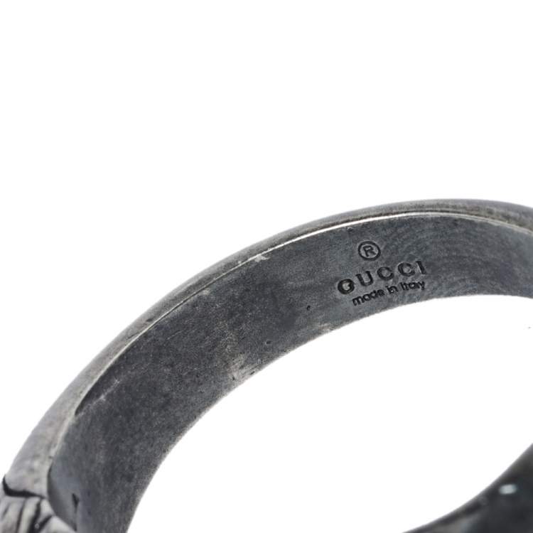 Pre Owned Gucci Detailed Ascot Horsehead Motif Silver Ring Size 24