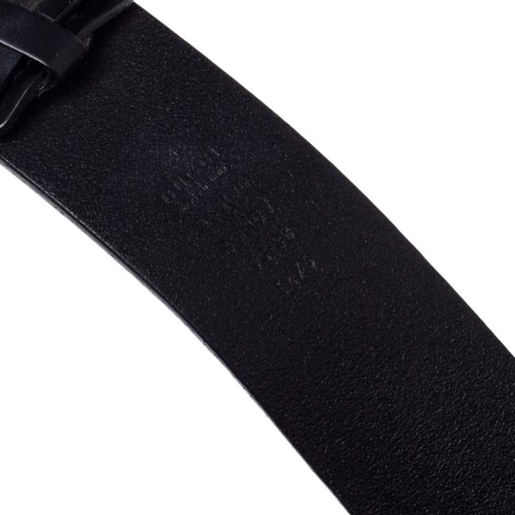 Pre Owned Gucci Black Leather Interlocking G Buckle Belt 95CM