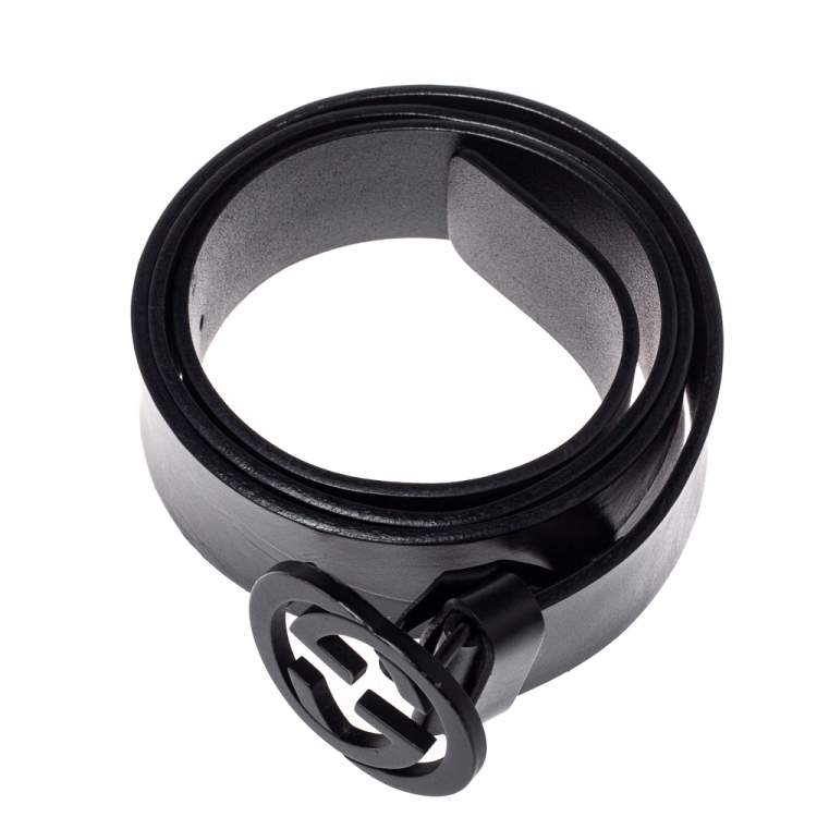 Pre Owned Gucci Black Leather Interlocking G Buckle Belt 95CM