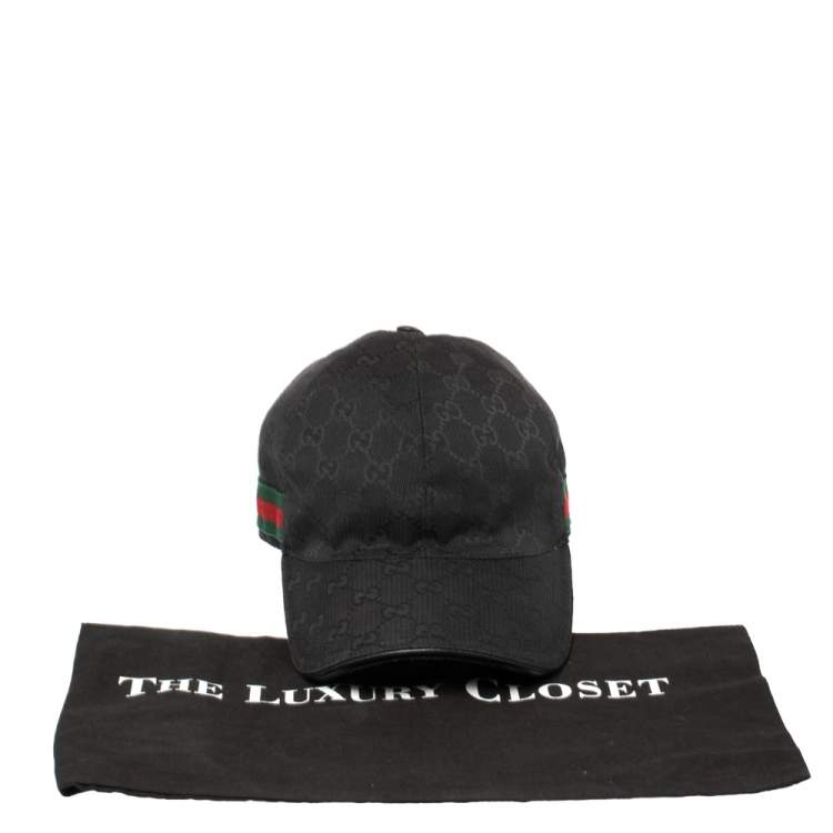 Pre Owned Gucci Black Guccissima Canvas Web Detail Baseball Cap S