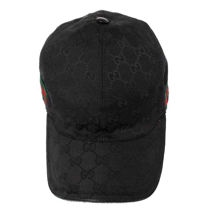 Pre Owned Gucci Black Guccissima Canvas Web Detail Baseball Cap S