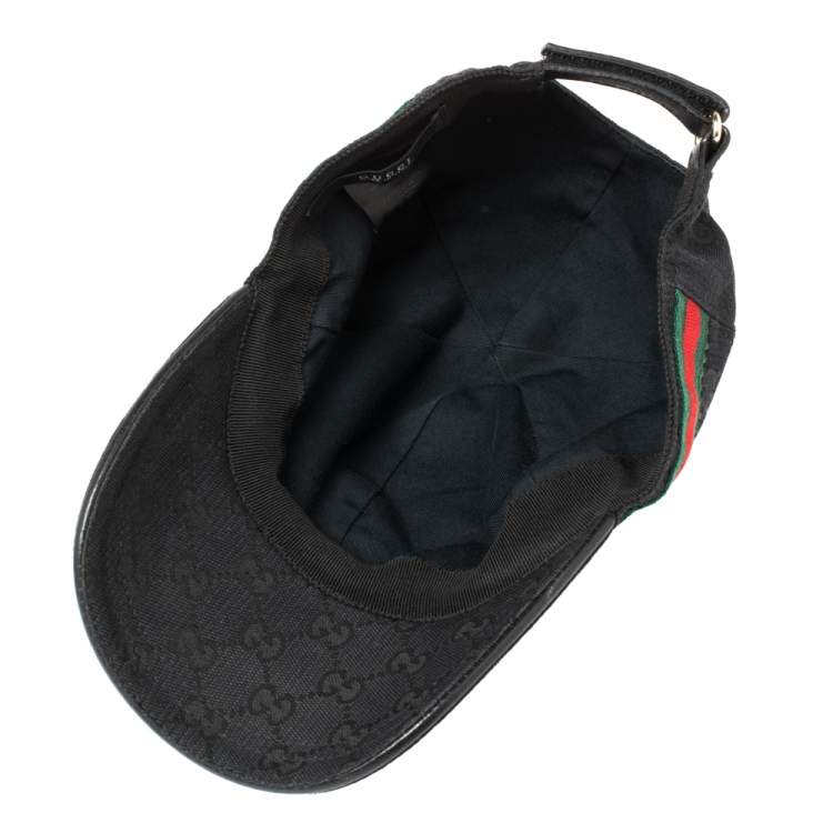 Pre Owned Gucci Black Guccissima Canvas Web Detail Baseball Cap S