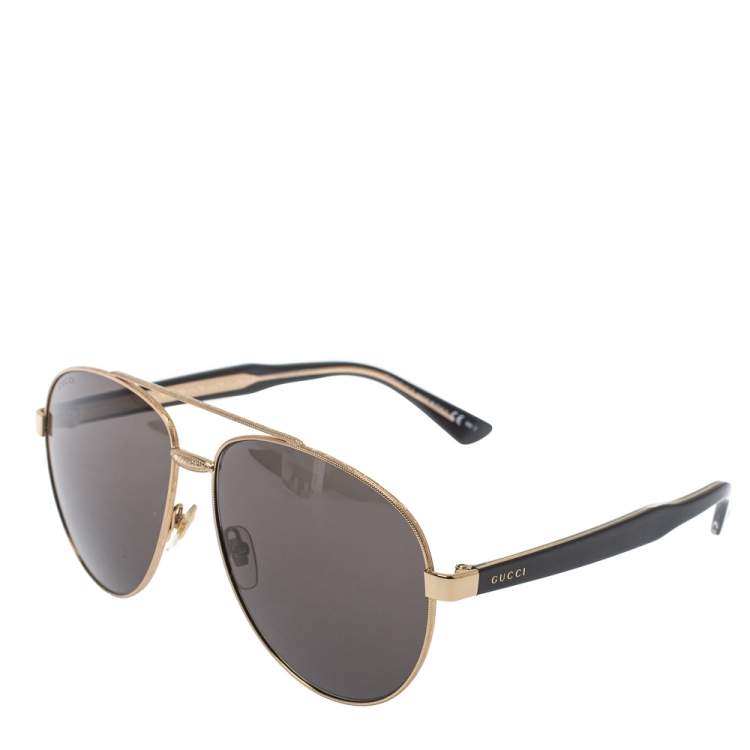 Pre Owned Gucci Gold / Brown GG2283/S Oversized Aviator Sunglasses
