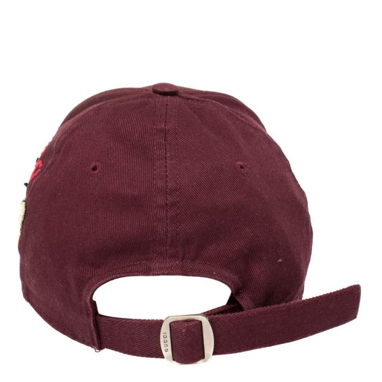 Pre Owned Gucci Burgundy Butterfly Appliqued NY Yankees Patch Baseball Cap